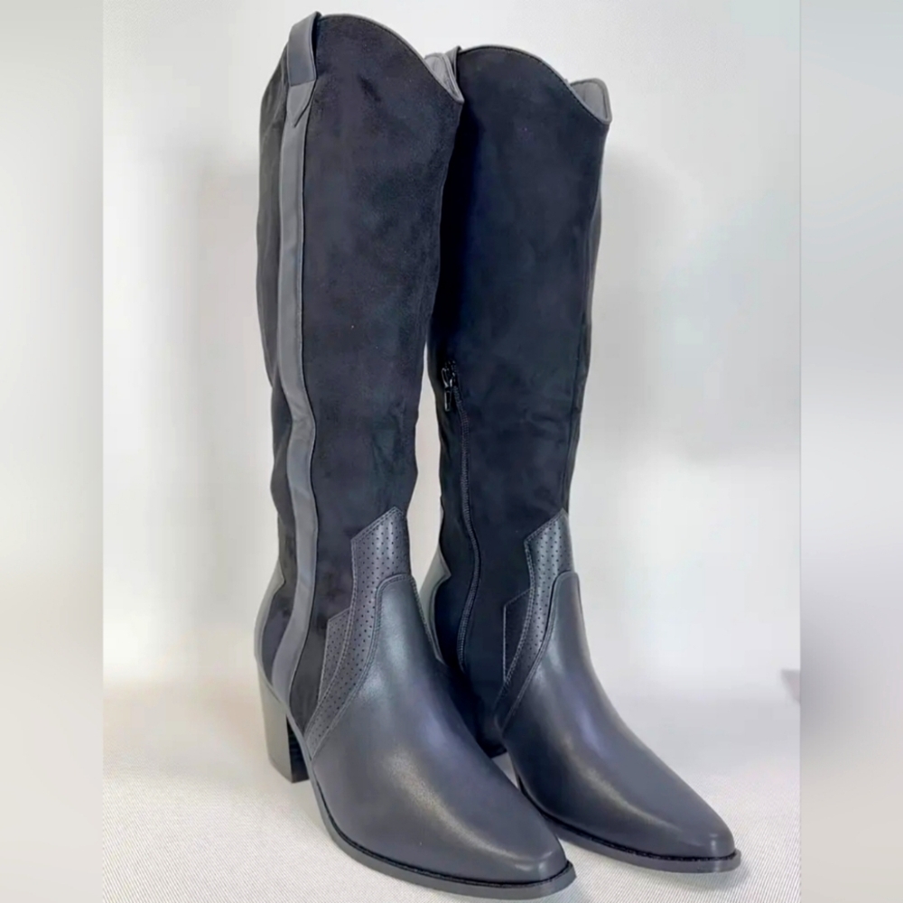 Western Black Knee-High Boots Sz 9